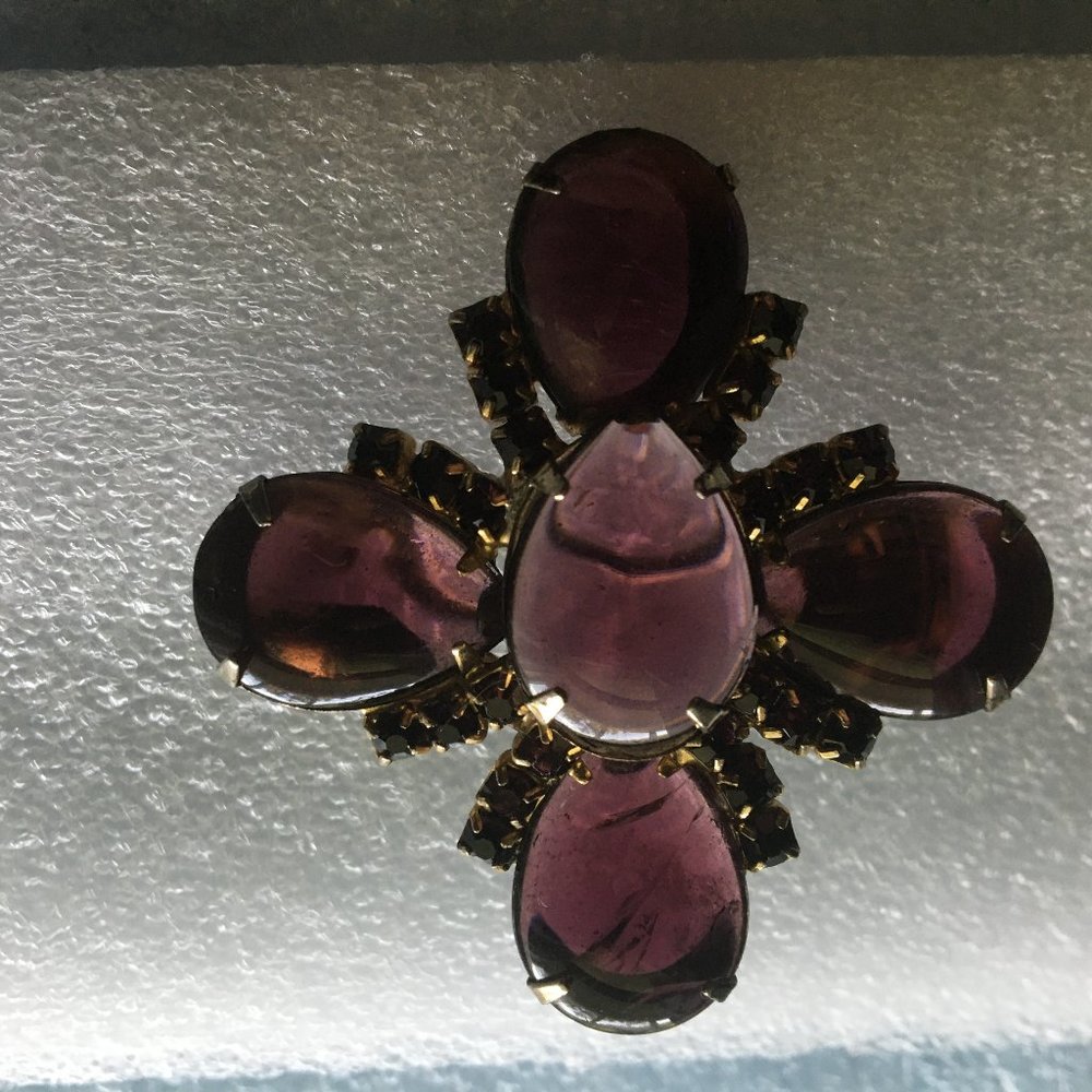 Purple Celtic Cross Brooch Lucite Goldtone